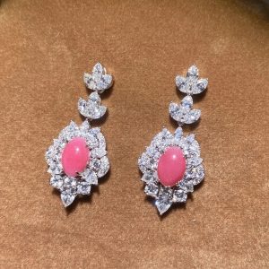 3.08Carat Queen Conch Pearl & Diamond 18K Gold Earrings, SKU: 461
