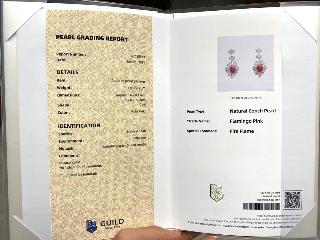 3.08Carat Queen Conch Pearl & Diamond 18K Gold Earrings - Image 5